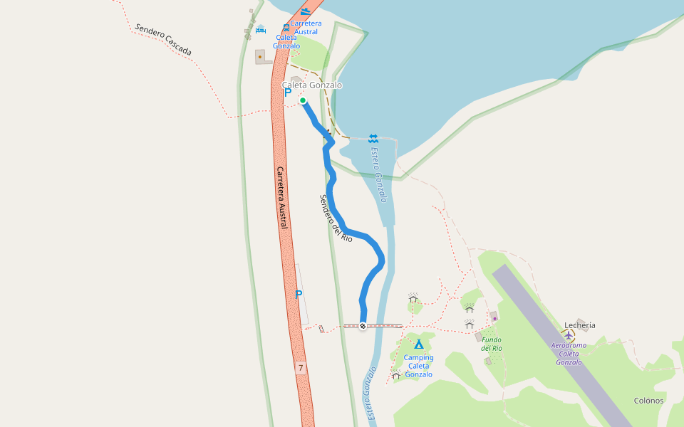 Sendero del Rio walking route map in Caleta Gonzalo
