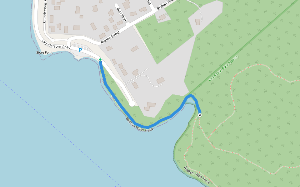 Bedlam Walls Track walking route map in Risdon