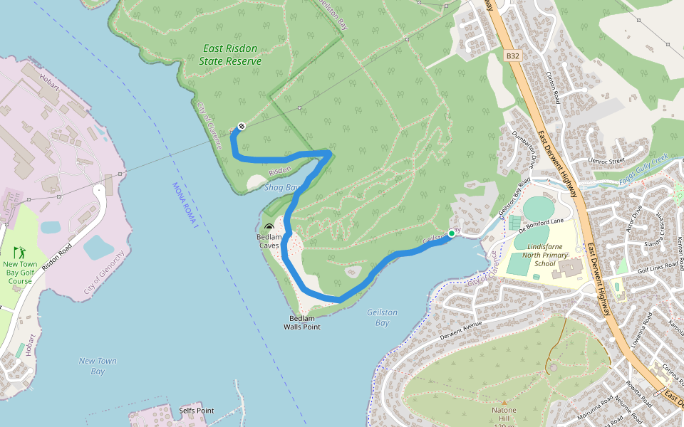 Shag Bay Heritage Trail walking route map in Geilston Bay