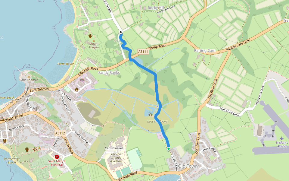 Lower Moors Nature Trail walking route map in Old Town