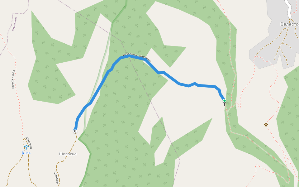 Велестово - Шипокно walking route map in Velestovo