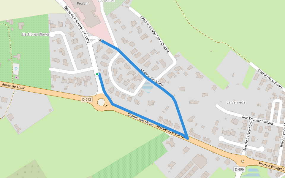 Chemin des Mates walking route map in Bages