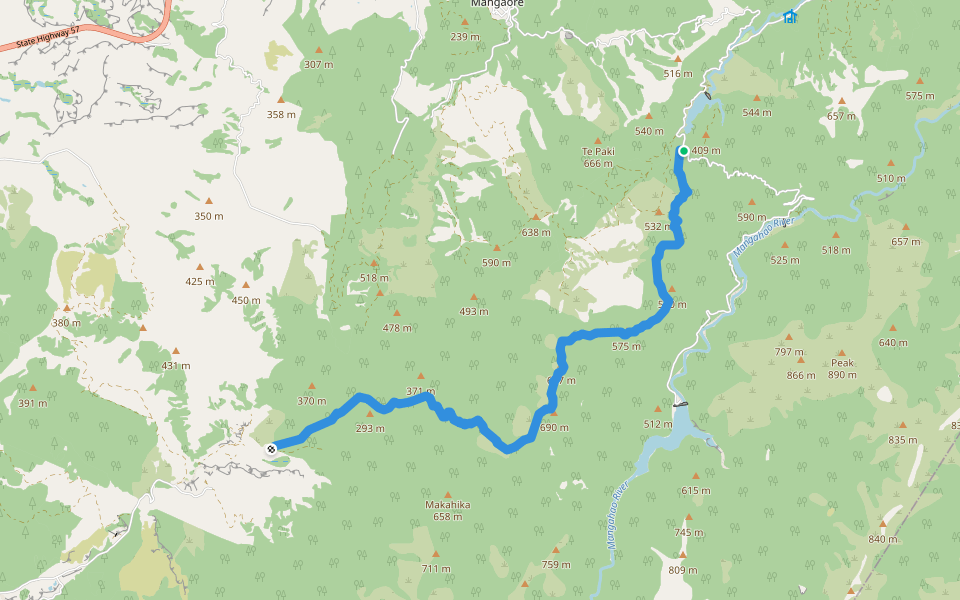 Mangahao - Manahika Track  and  Te Araroa Trail walking route map in Shannon