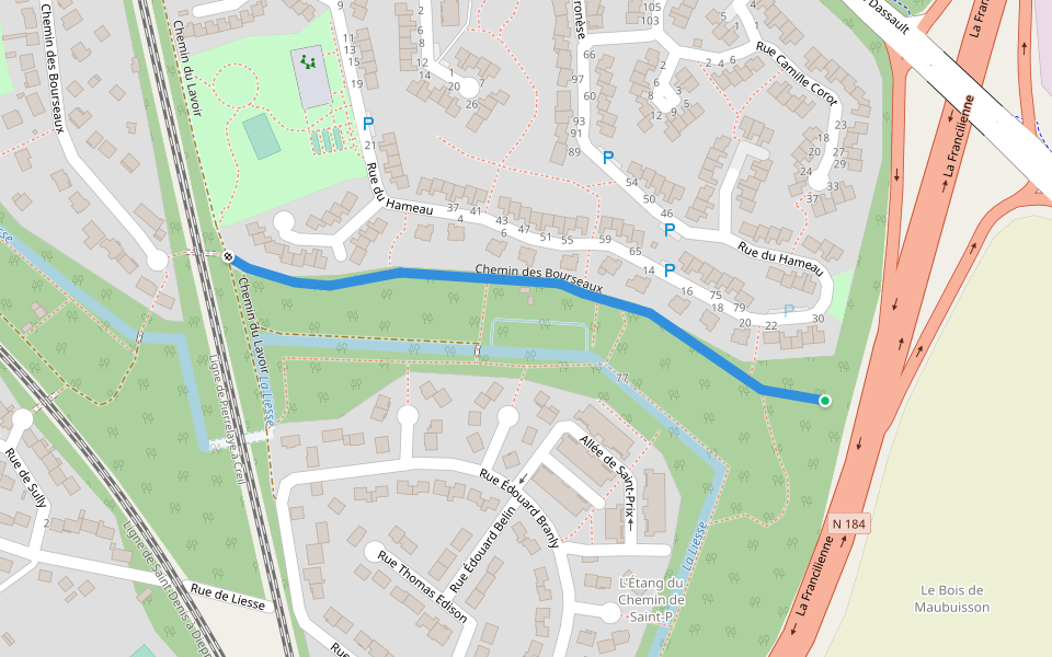 Chemin des Bourseaux walking route map in Saint-Ouen-l'Aumône