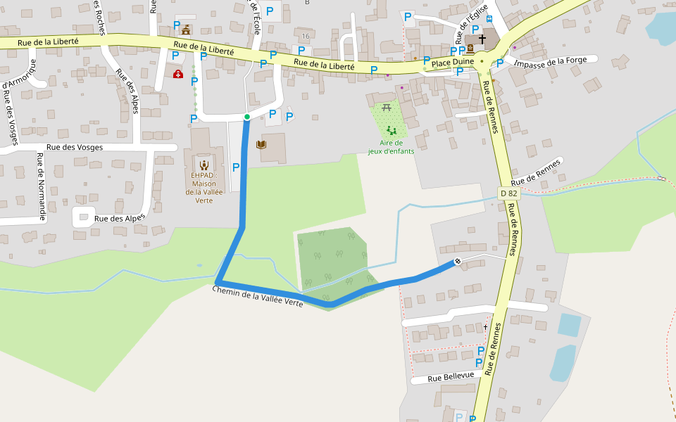 Chemin de la Vallée Verte walking route map in Guipel