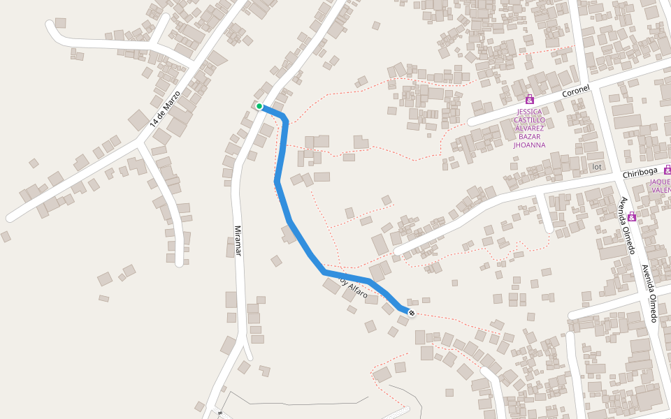 Eloy Alfaro walking route map in San Miguel