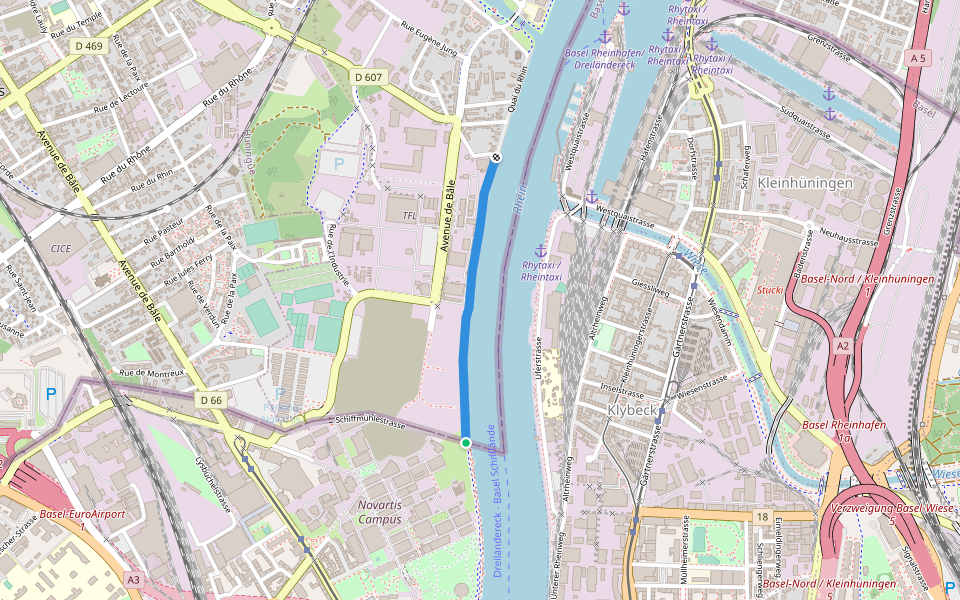 Quai de la Brigade du Languedoc walking route map in Riehen