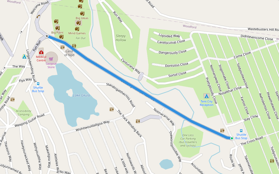 Butterfly Walk (to festival) walking route map in Woodford