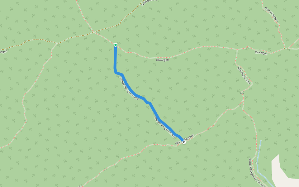 Allmannberget frontal walking route map in Oppdal