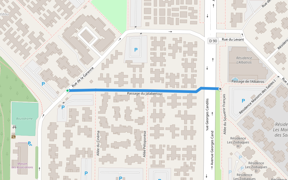 Passage du Jalabertou walking route map in Leucate
