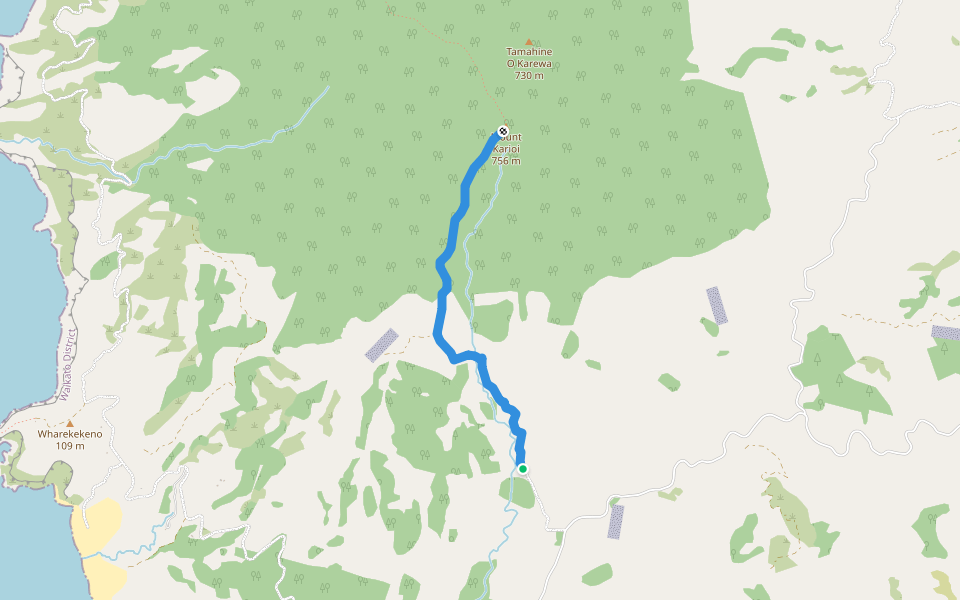 Wairake Track walking route map in Raglan
