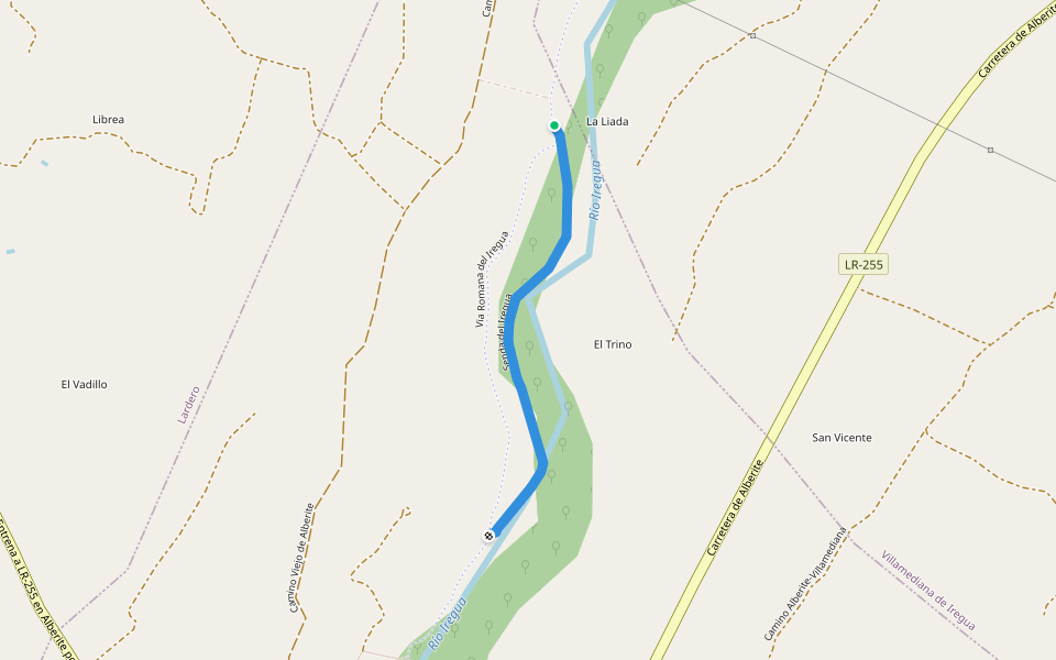Senda del Iregua walking route map in Alberite