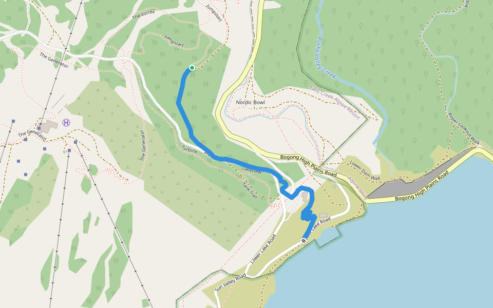 Lakeview walking route map in Falls Creek