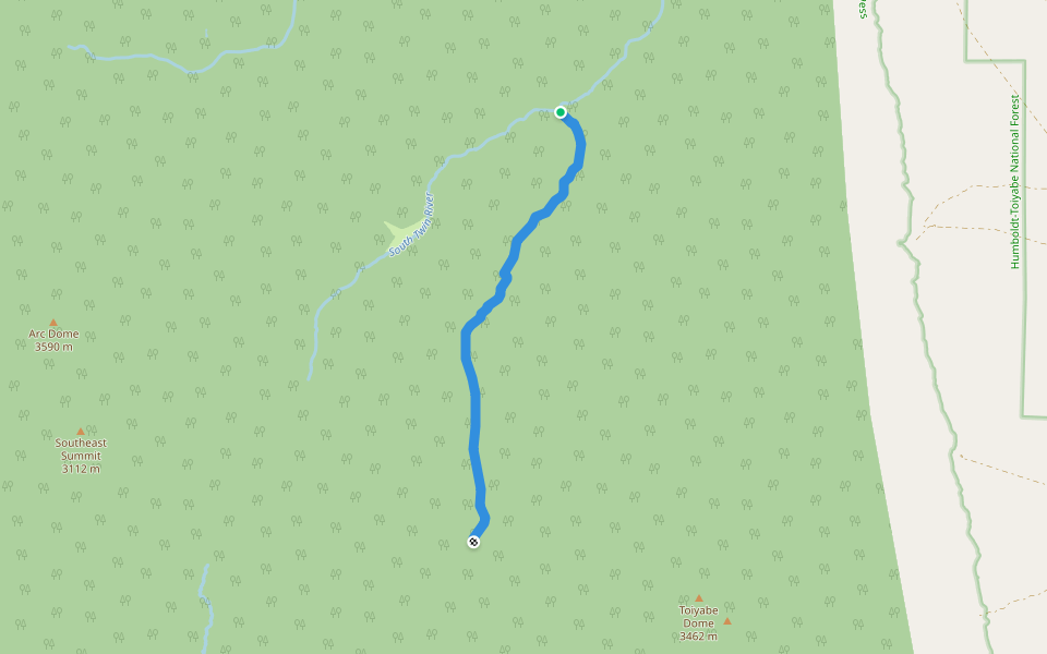 South Fork South Twin River Trail walking route map in Round Mountain