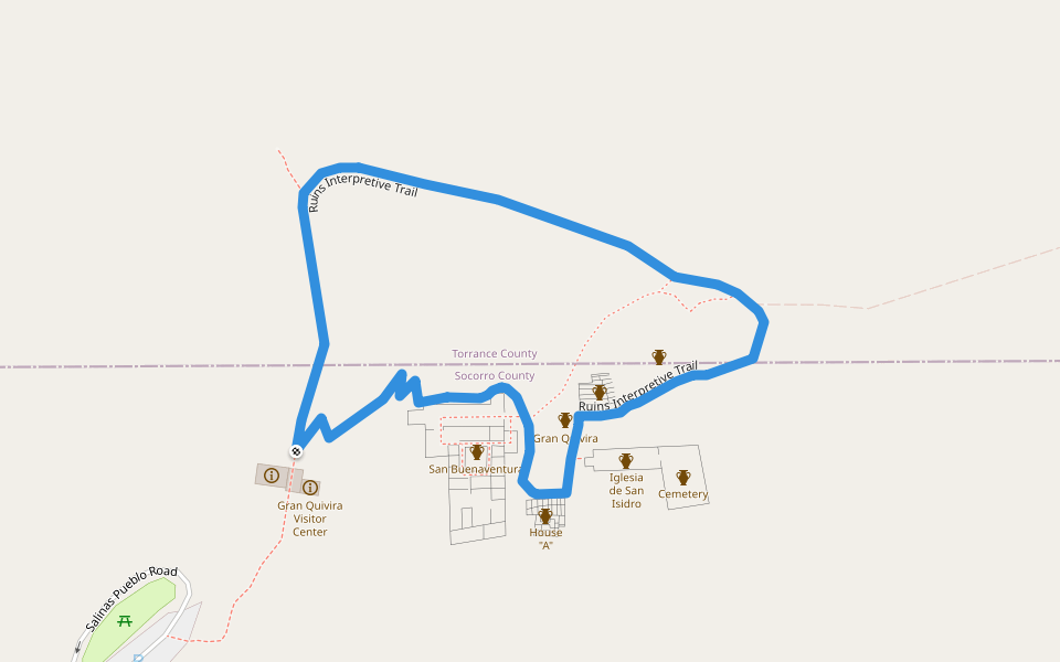 Ruins Interpretive Trail walking route map in Claunch