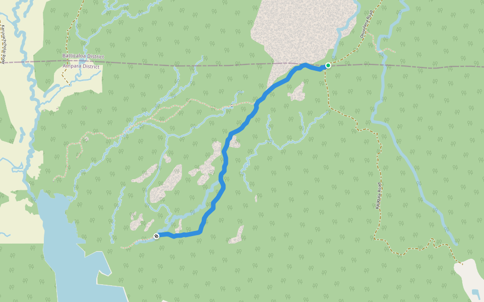 Dhivulana Road walking route map in Kallady