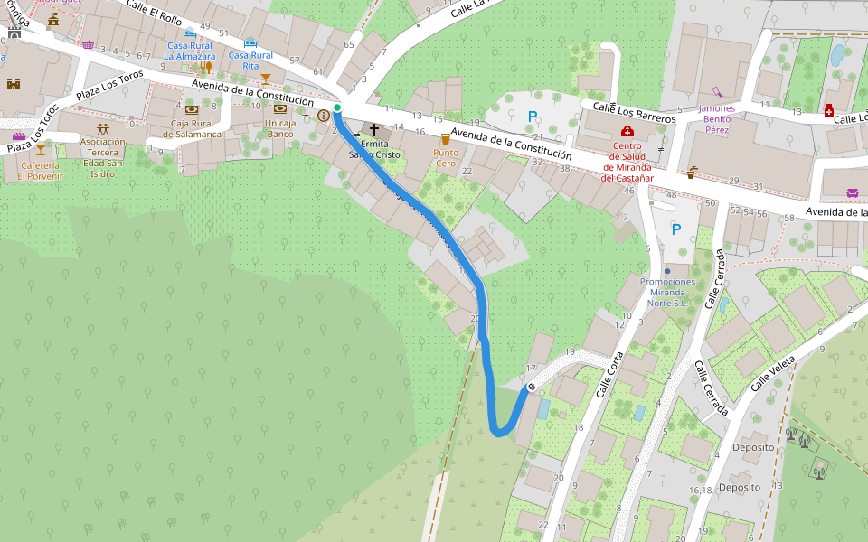 Calleja del Humilladero walking route map in Miranda del Castañar