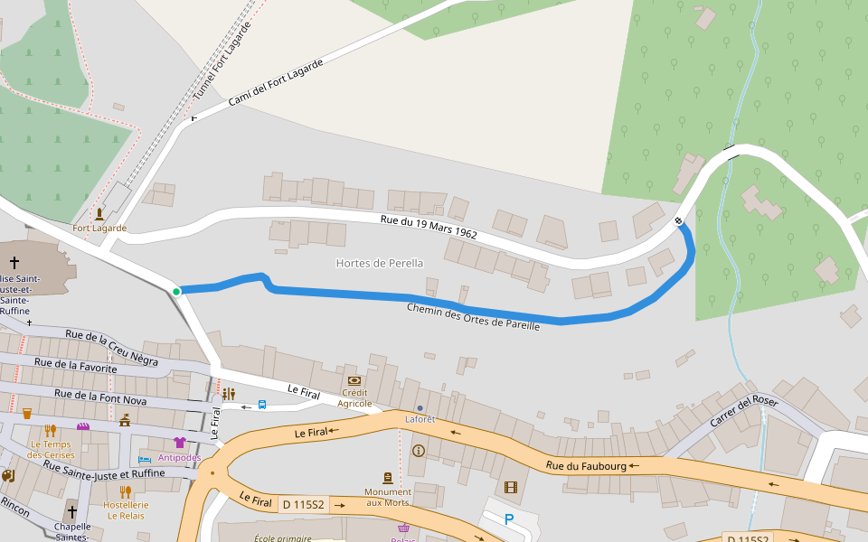 Chemin des Ortes de Pareille walking route map in Prats-de-Mollo-la-Preste
