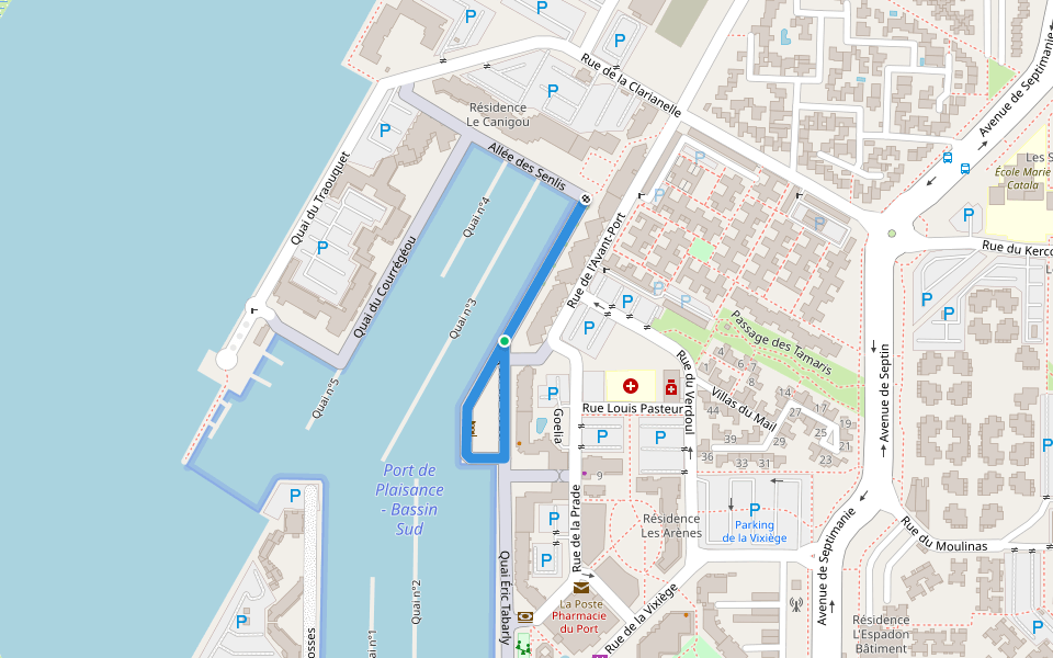 Quai du Grazel walking route map in Leucate