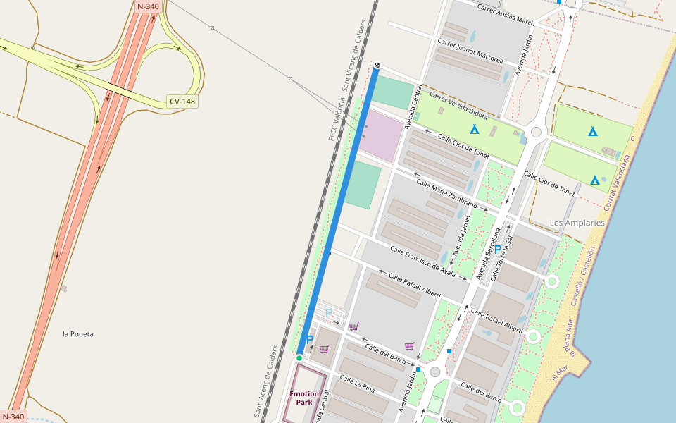 Avenida América walking route map in Orpesa