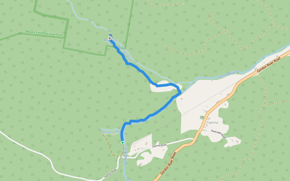 Marriotts Falls Track walking route map in Tyenna