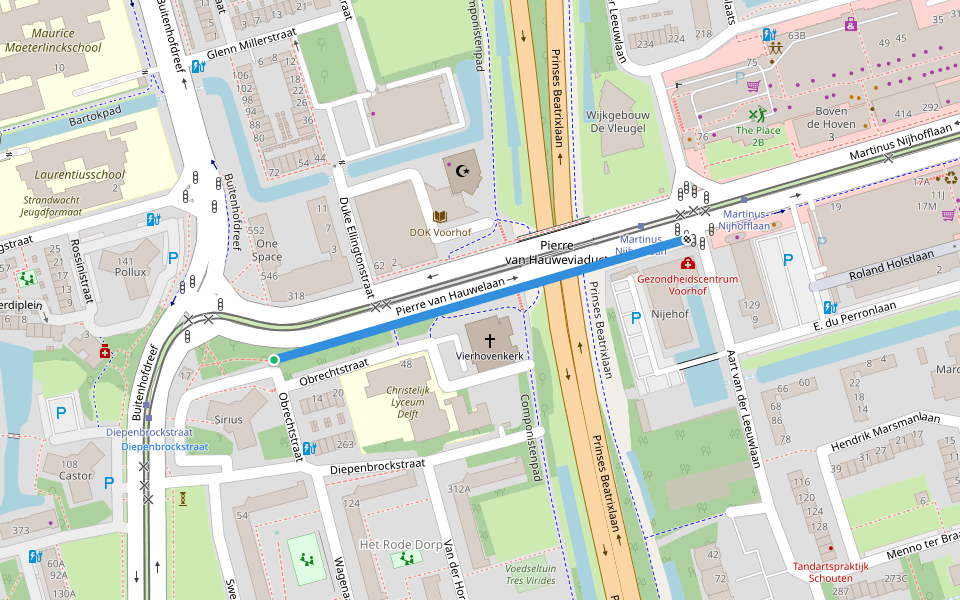 Pierre van Hauwelaan walking route map in Delft