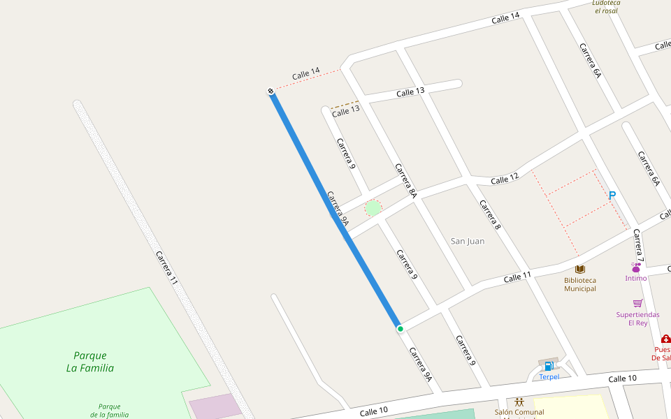 Carrera 9A walking route map in El Rosal