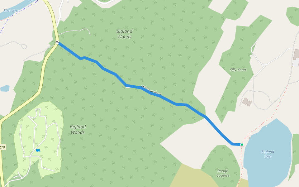 Birk Dault Wood walking route map in Backbarrow