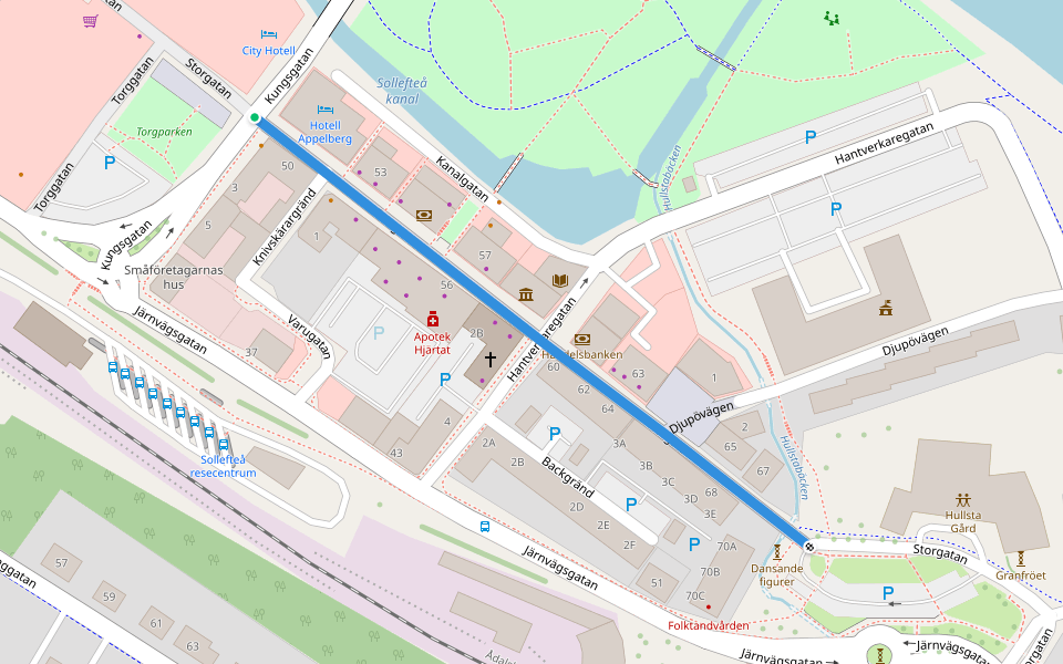 Storgatan walking route map in Sollefteå
