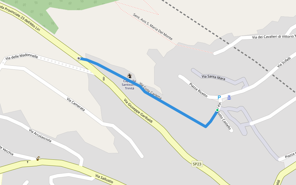 Via Colle Carletta walking route map in Capistrello