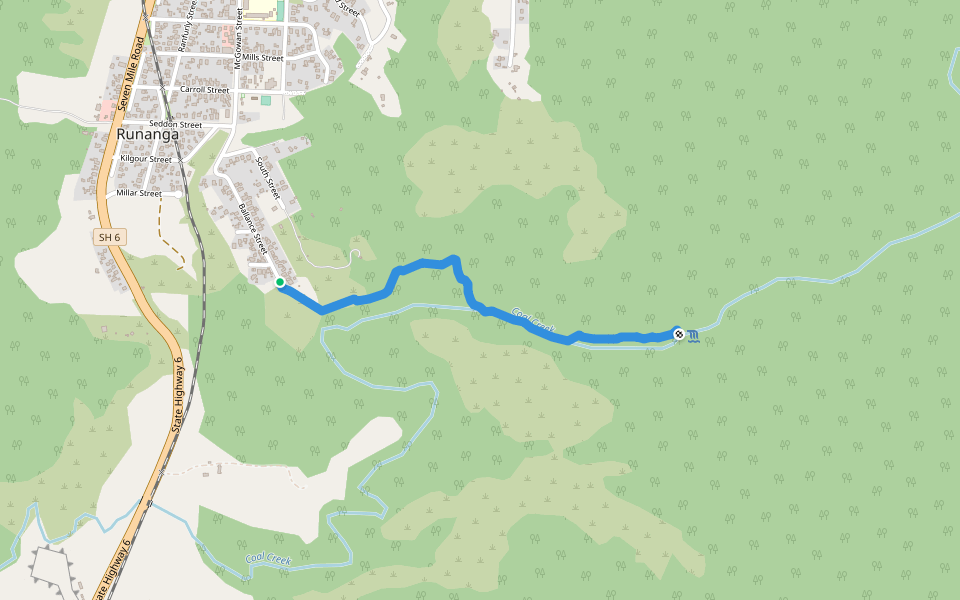 Coal Creek Track walking route map in Runanga
