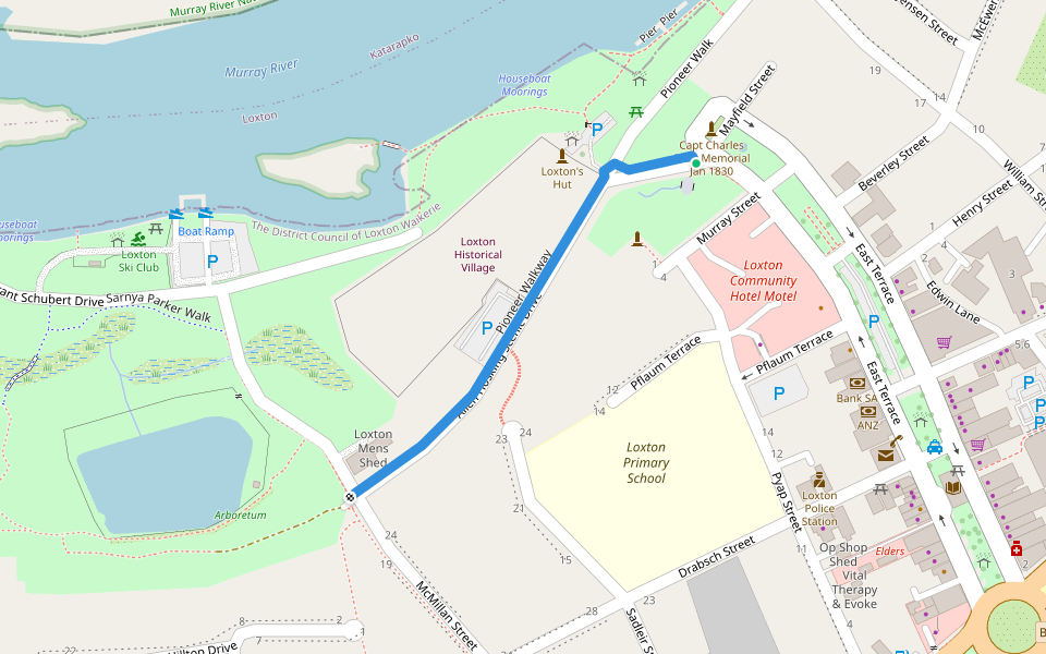 Pioneer Walkway walking route map in Loxton