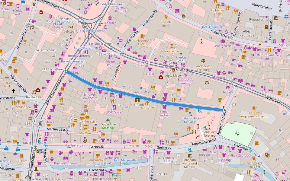 Grünwälderstraße walking route map in Freiburg im Breisgau