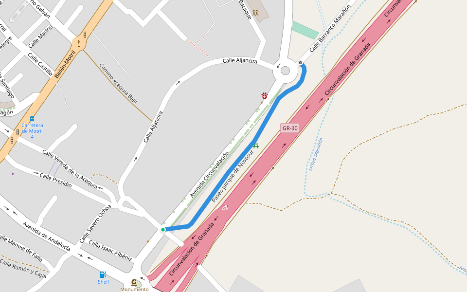 Paseo parque de Novosur walking route map in Alhendín