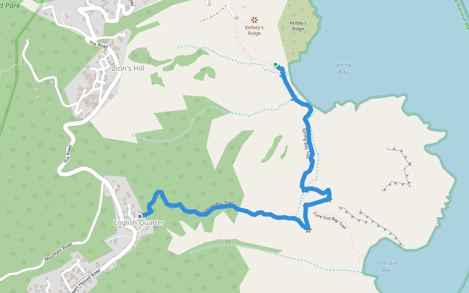 Spring Bay Trail walking route map in Zion's Hill