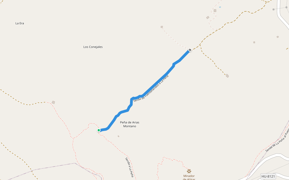 Senda de Fuenteheridos a La Peña walking route map in Alájar