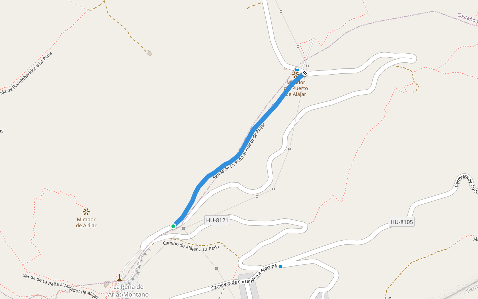 Senda de La Peña al Puerto de Alájar walking route map in Alájar