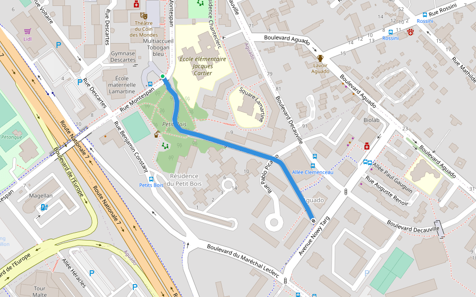 Allée Georges Clemenceau walking route map in Évry-Courcouronnes