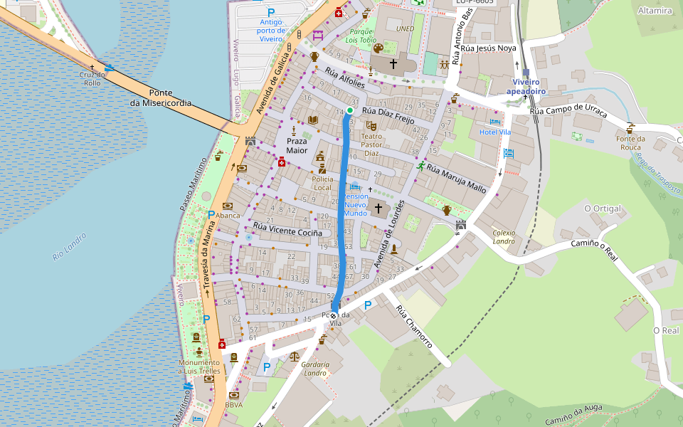 Rúa Rosalía de Castro walking route map in Viveiro