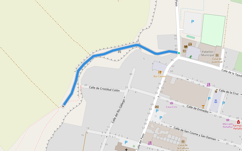 Camino de El Caidero walking route map in Peñaflor de Gállego