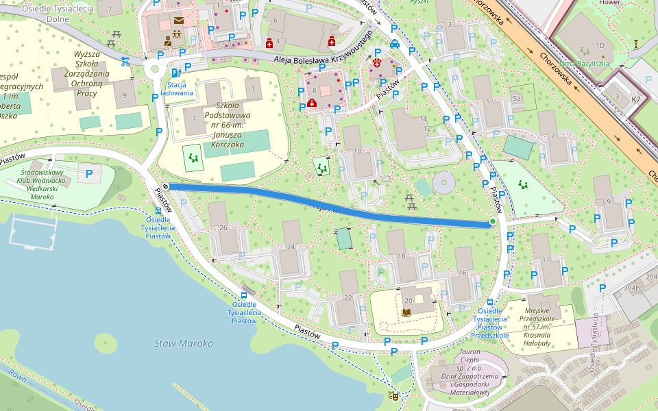 Aleja Piastów walking route map in Katowice