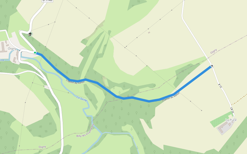 Chemin du Vallon walking route map in Oigny