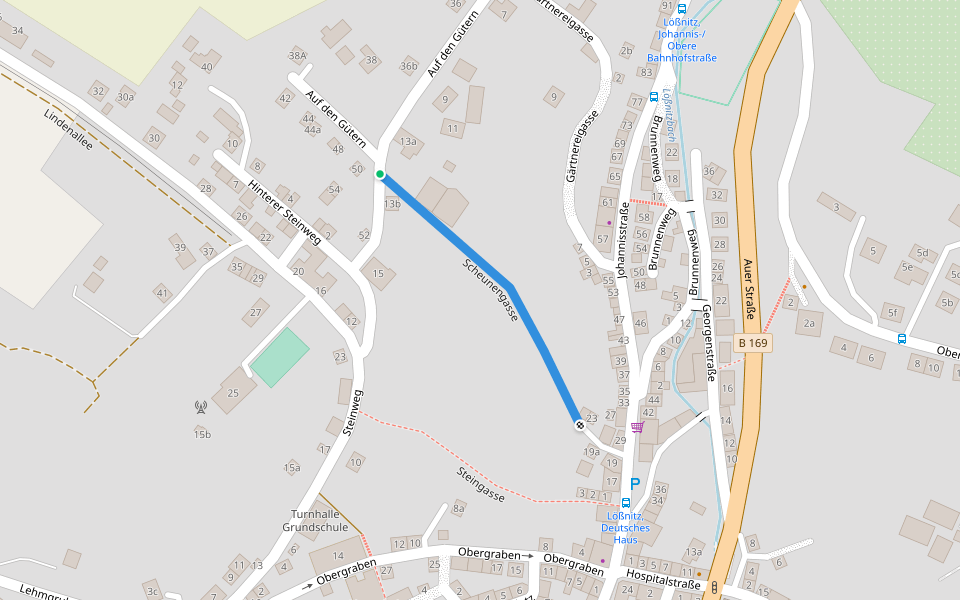 Scheunengasse walking route map in Lößnitz