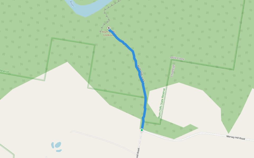 Alum Cliffs track walking route map in Mole Creek