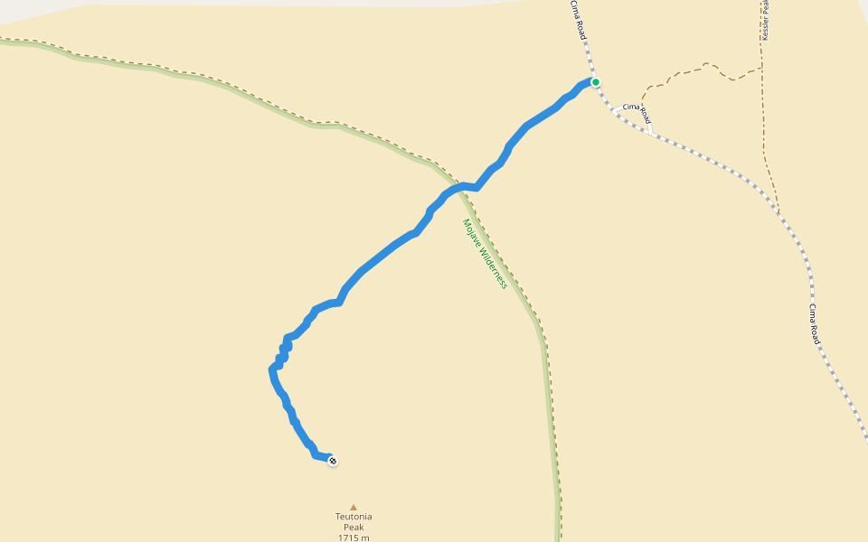 Teutonia Peak Trail walking route map in Baker