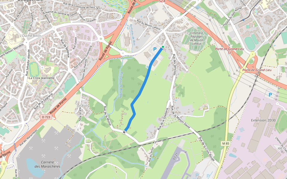 Chemin des Bélians walking route map in Bouguenais