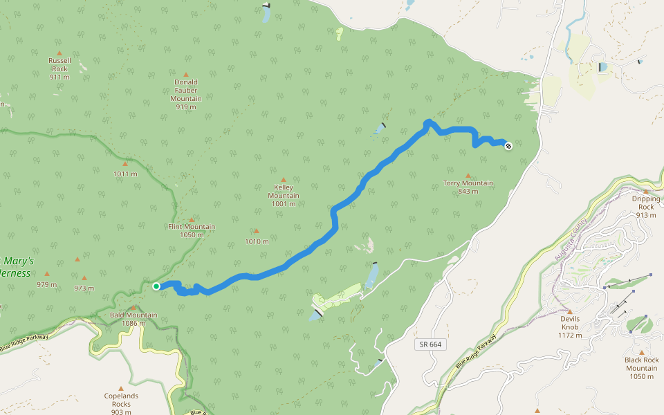Mills Creek Trail walking route map in Sherando