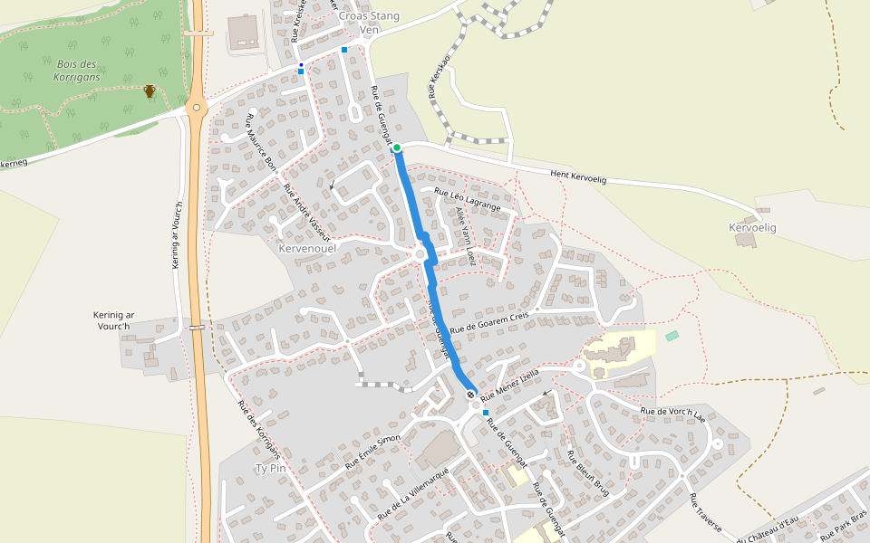 Rue de Guengat walking route map in Pluguffan