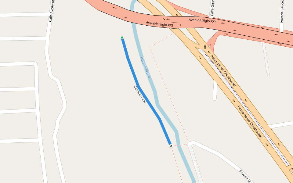 Camino Real walking route map in Aguascalientes