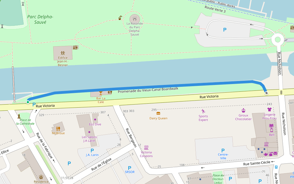 Promenade du Vieux-Canal Boardwalk walking route map in Salaberry-de-Valleyfield